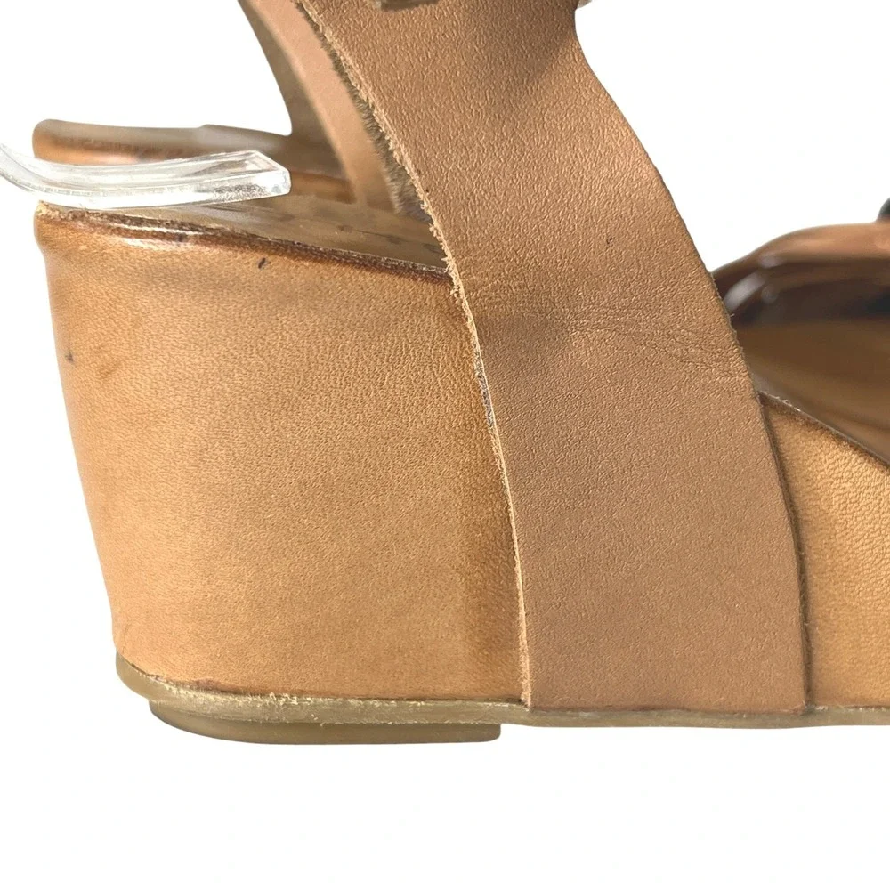 Ethem Wedge Leather Strappy Sandals EU 37 Size 7 Tan Multi Boho Open Toe